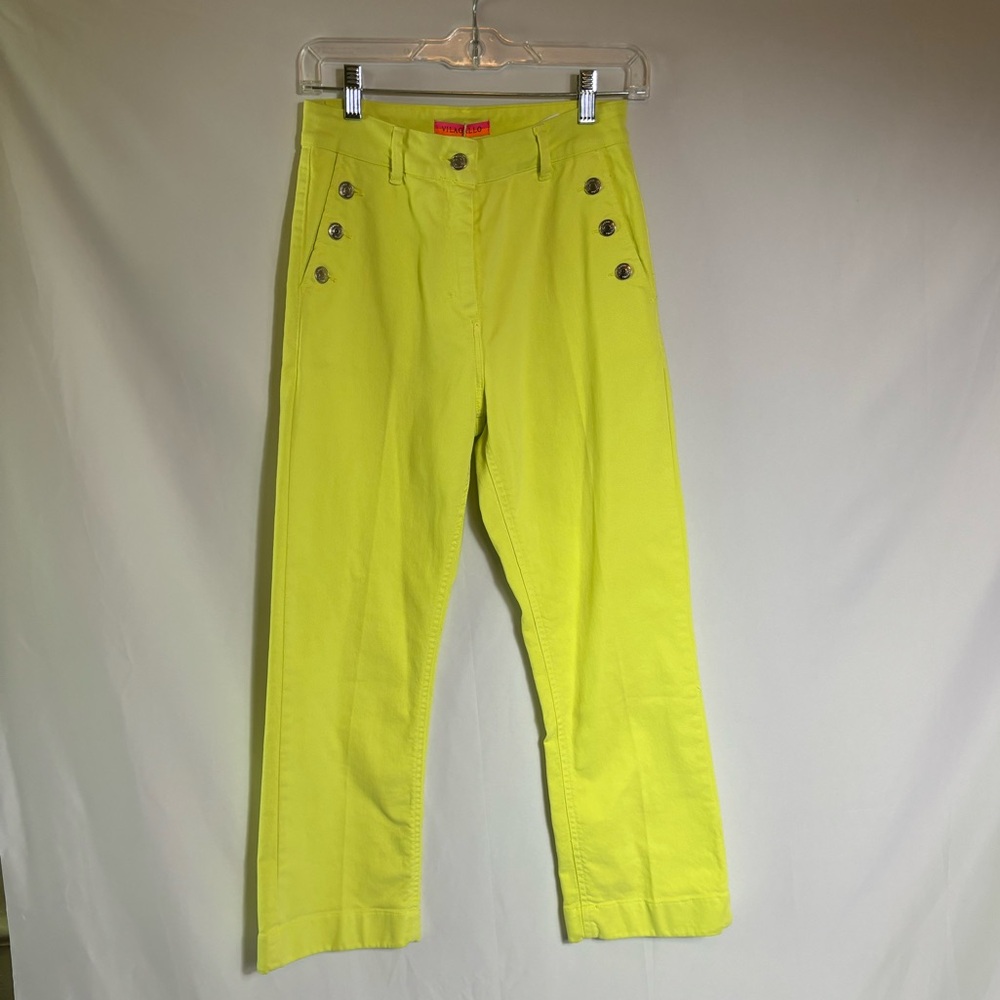 Vilagallo bright yellow trousers with embroidery on the back waistline, Size: 2